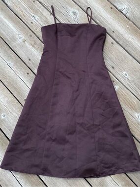 David's Bridal brown 90s style mini dress